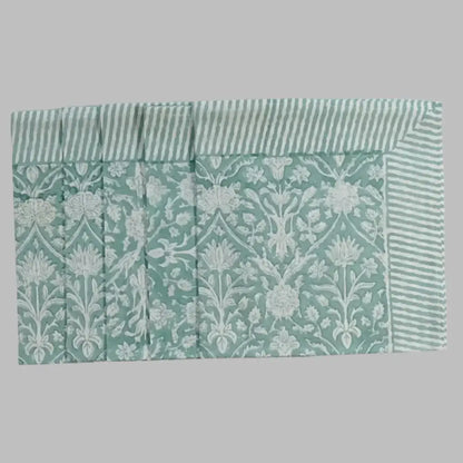 Five cotton block print napkins in greenish gray