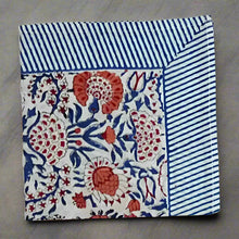Cotton block print napkins with floral design and striped border for traditional Indian style