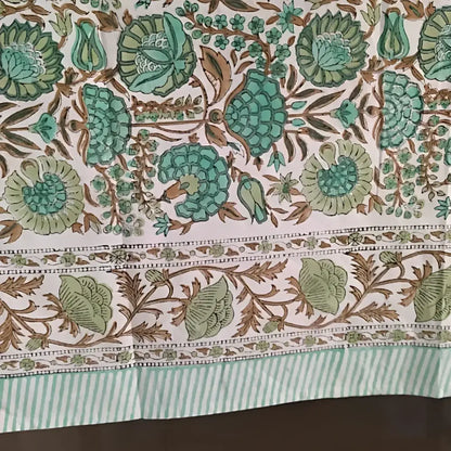 Cotton Block Print Tablecloth ~ Green Heron - Tablecloth