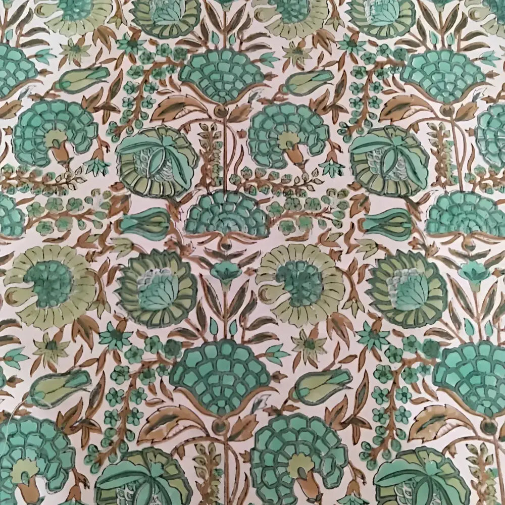Cotton Block Print Tablecloth ~ Green Heron - 90’’ x 60’’ - Tablecloth