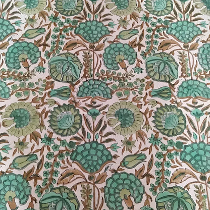 Cotton Block Print Tablecloth ~ Green Heron - 90’’ x 60’’ - Tablecloth