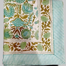 Cotton Block Print Tablecloth ~ Green Heron - Tablecloth