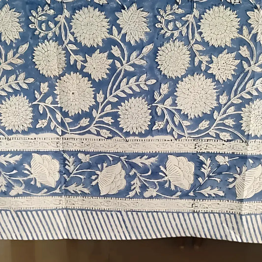 Cotton Block Print Tablecloth ~ Indigo Bunting - Tablecloth