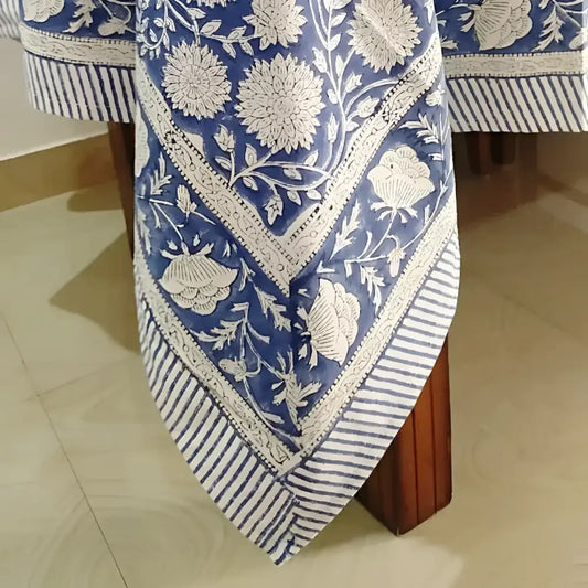 Cotton Block Print Tablecloth ~ Indigo Bunting - Tablecloth