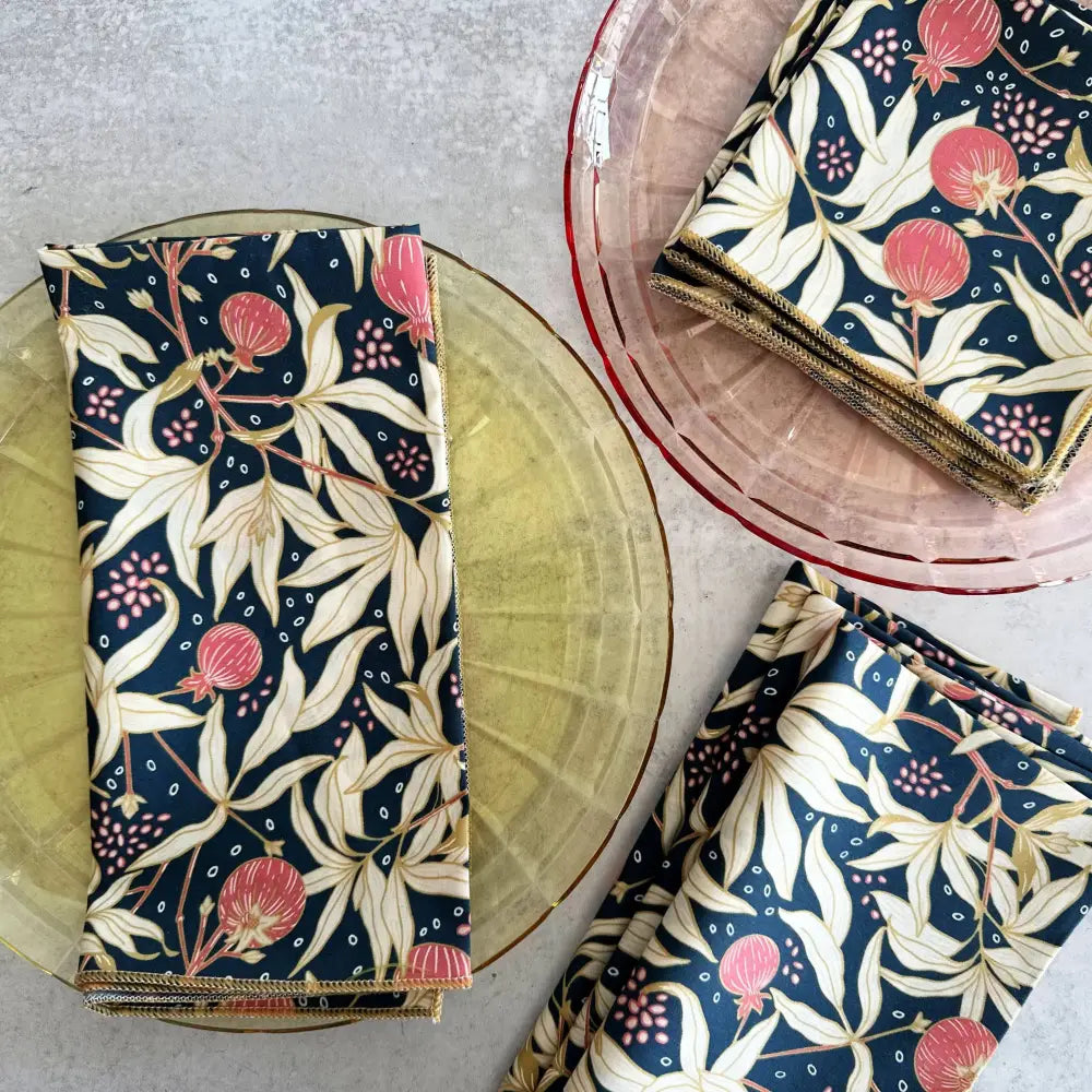Floral-patterned napkins on a gray surface