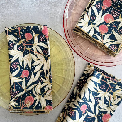 Floral-patterned napkins on a gray surface