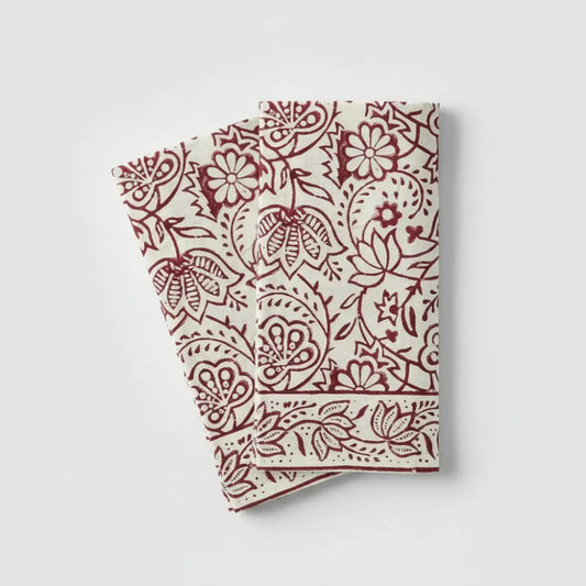 Cranberry Vine Block Print Napkins Set of 2 with a white background