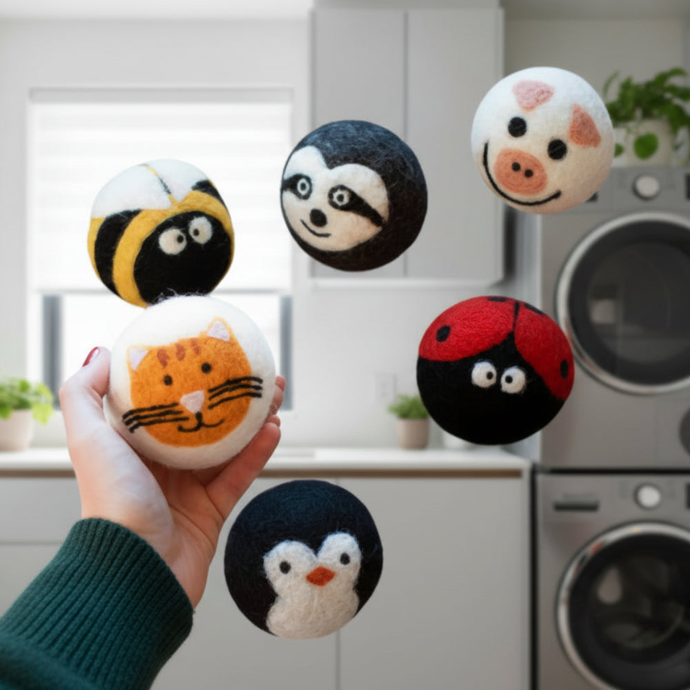 Soft white wool cat dryer ball from Critter Camp Eco Dryer Balls