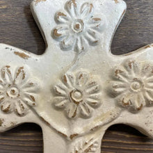 Handmade daisy white ceramic wall cross with floral designs
