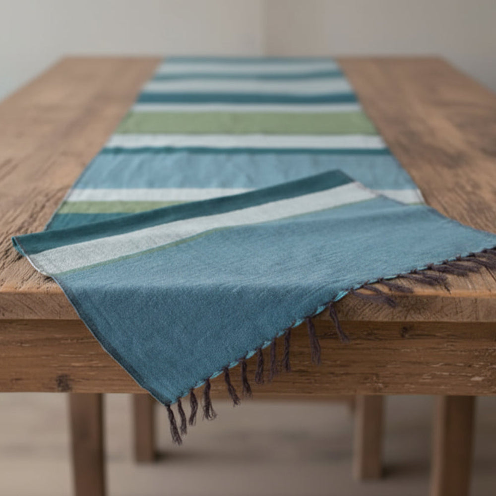 Handmade Dalol eco-friendly teal green striped table runner
