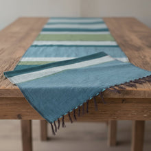 Handmade Dalol eco-friendly teal green striped table runner