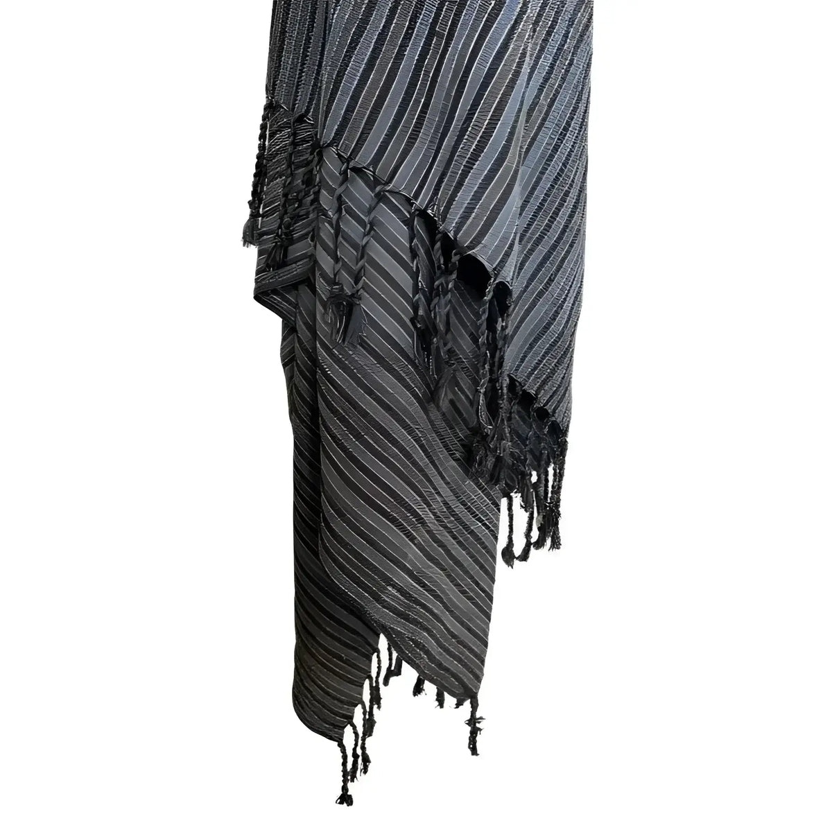 Dark stripes Turkish towel with dark gray and black stripes and tassels, handmade towel