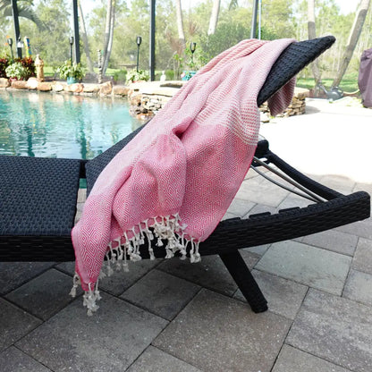 Turkish beach towel with diamond and dot woven design.