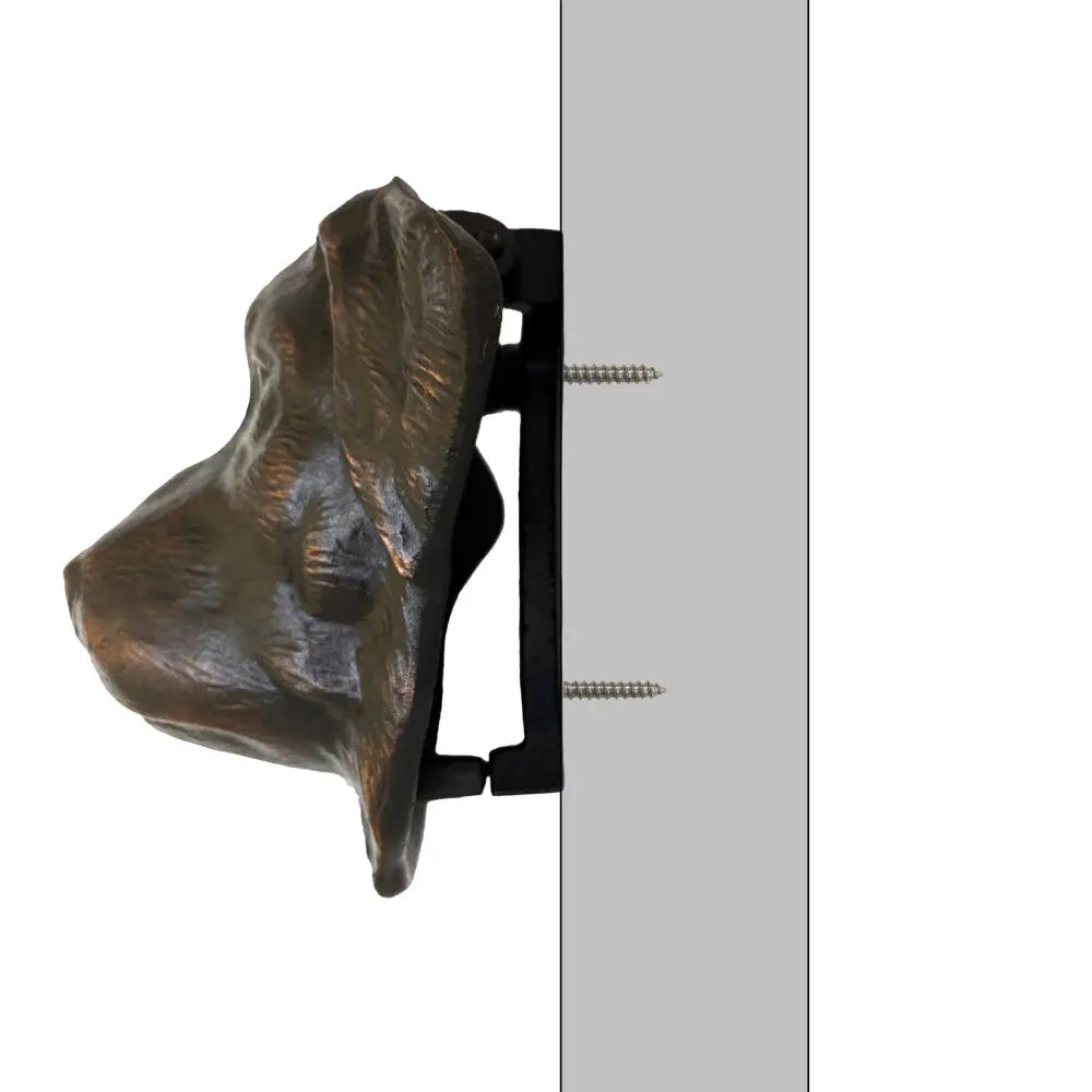 Decorative metal door knocker on a white background