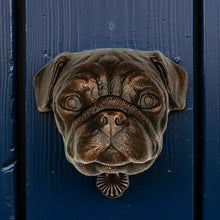 Bronze pug dog door knocker from the Dog and Cat Door Knocker Collection