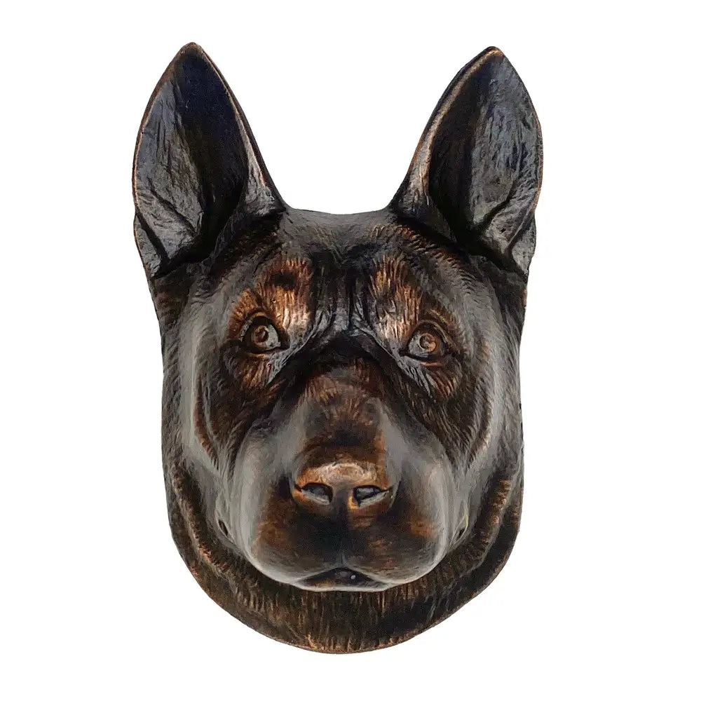 Dog head sculpture on a white background