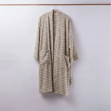 Soft beige cream houndstooth handcrafted dotted terry bathrobe
