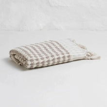 Hand loomed thick 100% Turkish cotton Dotted Terry Hand Towel in neutral taupe colorway.