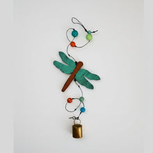 Teal and brown dragonfly wind chime with colorful beads and golden bell perfect for arizona spring summer garden patio
