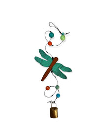 Teal and brown dragonfly wind chime with colorful beads and golden bell perfect for arizona spring summer garden patio