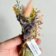 Handcrafted eucalyptus and amethyst wand with lavender and pampas