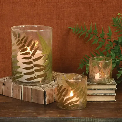 Enameled Fern Hurricane Candle Holder - Candle Holder