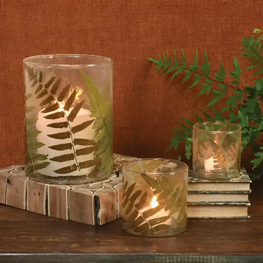 Enameled Fern Hurricane Candle Holder - Candle Holder