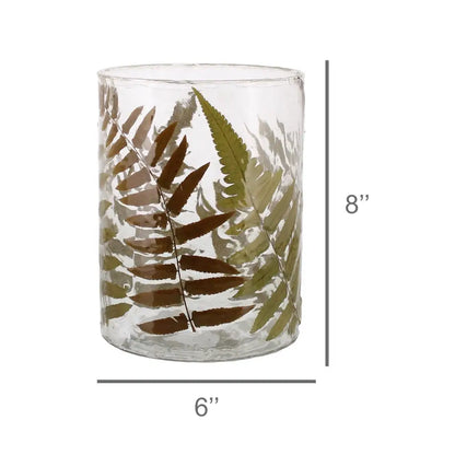 Fern Glass Hurricane - Large - Candle Holder