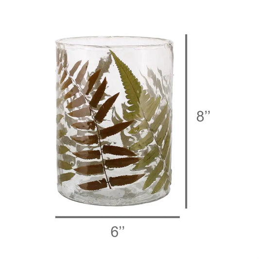 Fern Glass Hurricane - Large - Candle Holder