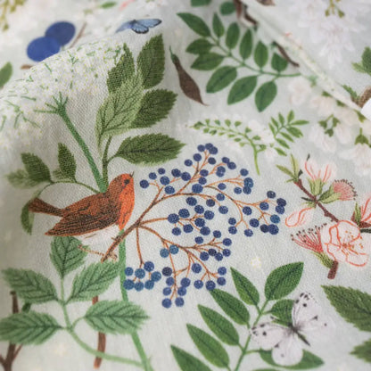 Flowering Trees 100% linen tea towel with floral bird and berry print