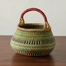 Fresh Fields Bucket Basket with red handles and multicolored stripes