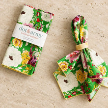 Garden terrace cotton napkins set of four with prettiest green background and yellow white floral terrace garden cloth