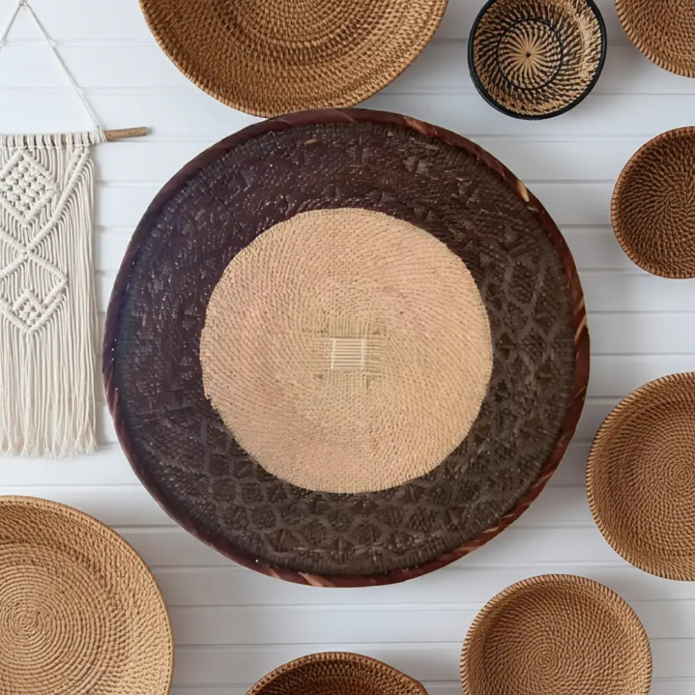 Genuine Binga Wall Basket 16.5 inch handmade basket with woven design and brown tones