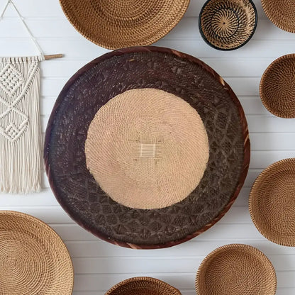 Genuine Binga Wall Basket 16.5 inch handmade basket with woven design and brown tones