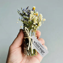 Good Vibes Bundle: dried white sage with purple flowers for rituals