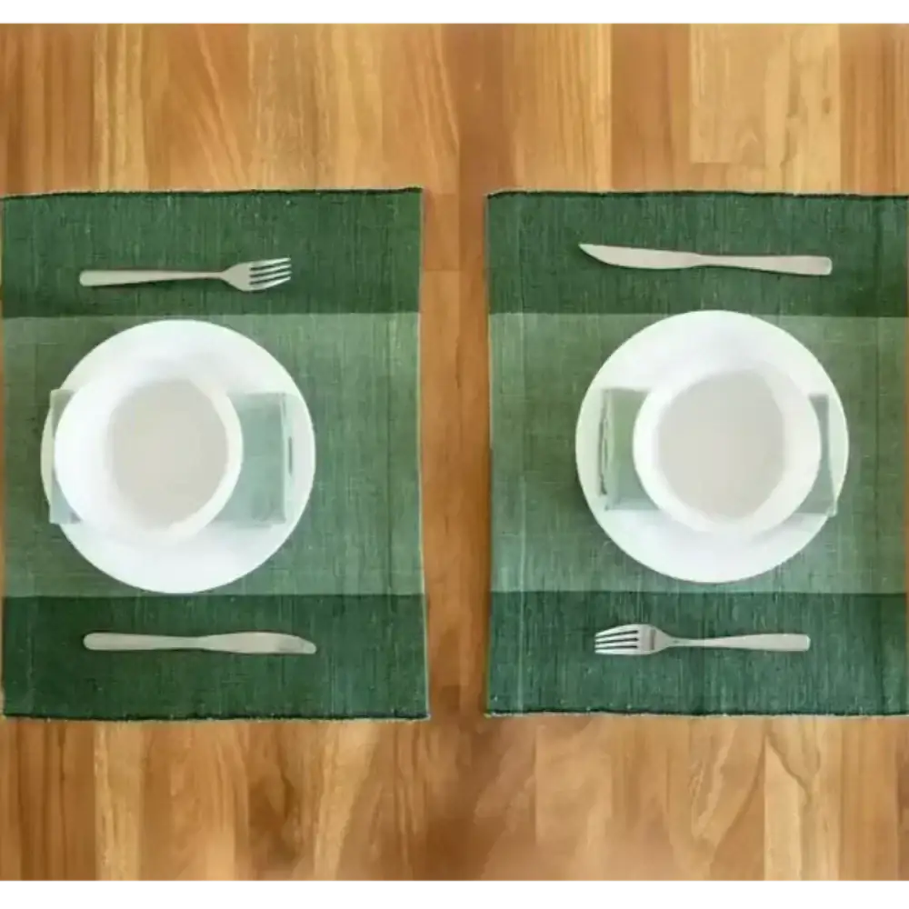 Green Ethiopian cotton table runner with central stripe, handwoven ethiopian cotton decor