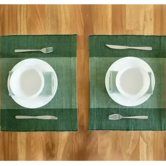 Green Ethiopian cotton table runner with central stripe, handwoven ethiopian cotton decor