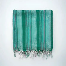 100% cotton Green and Teal striped Turkish Hand Towel.