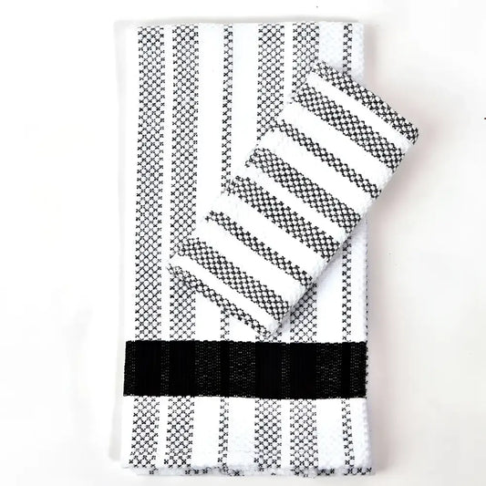 Guatemalan Hand Woven Hache Towel Dishcloth Set - Black & White
