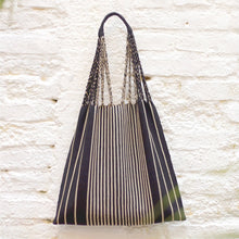 Black and cream striped hand woven Las Rayas tote from Luz Collection