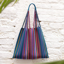 Handmade Las Rayas Tote in Verdoso with rainbow stripes from Luz Collection