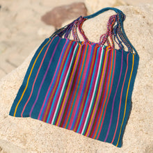 Handmade Las Rayas Tote in Verdoso with rainbow stripes from Luz Collection