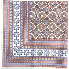 Fair trade hand block printed cotton fabric with floral and geometric pattern
