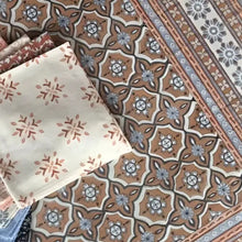 Fair trade hand block printed cotton fabric with floral and geometric patterns