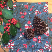 Blue fabric with red and white floral pattern for Hand Block Printed Fair Trade Cotton Napkins