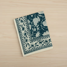Mehera Shaw fair trade hand block printed teal floral cotton textile with border pattern