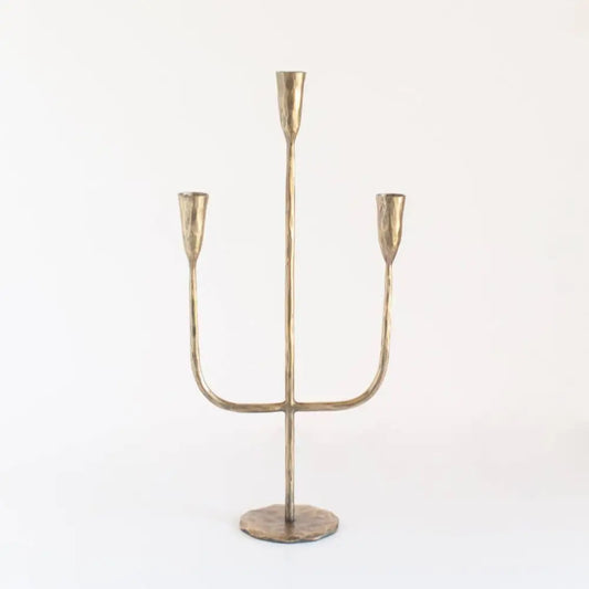 Hand Forged Iron Candelabra Brass Finish with white background