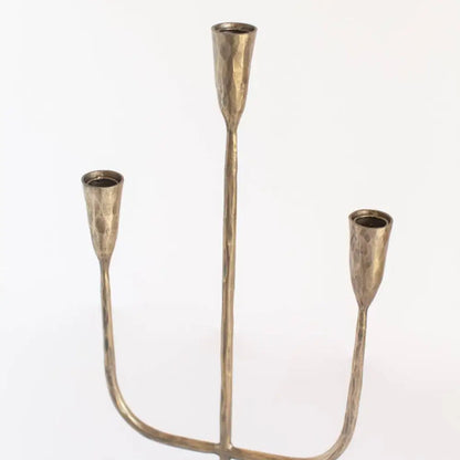 Hammered brass candelabra with three holders from hand-forged iron candelabra collection