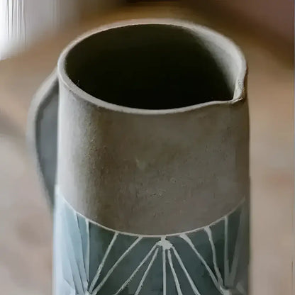 Hand-painted terracotta table pitcher with geometric pattern for table vase sets