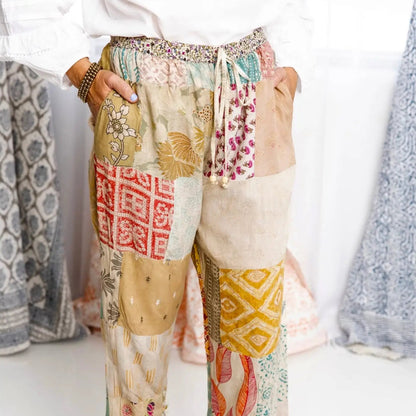 Boho hand-stitched lightweight eco-friendly patchwork lounge pants